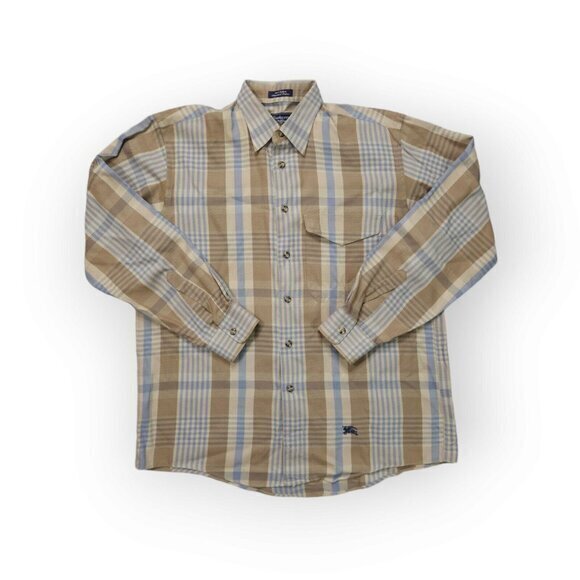 Vintage Burberrys Shirt Mens Medium Nova Plaid Long Sleeve Button Up Knight Logo - Picture 1 of 8